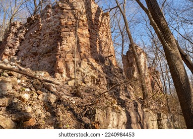 Abandoned ruins of old brick kilns at Pecumsaugan Creek and The Blackball Mines Nature Preserve in North Utica, Illinois. - Shutterstock ID 2240984453
