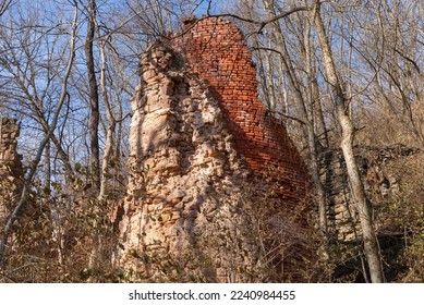 Abandoned ruins of old brick kilns at Pecumsaugan Creek and The Blackball Mines Nature Preserve in North Utica, Illinois. - Shutterstock ID 2240984455