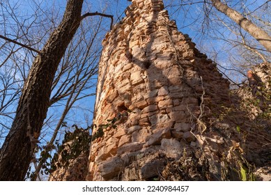 Abandoned ruins of old brick kilns at Pecumsaugan Creek and The Blackball Mines Nature Preserve in North Utica, Illinois. - Shutterstock ID 2240984457