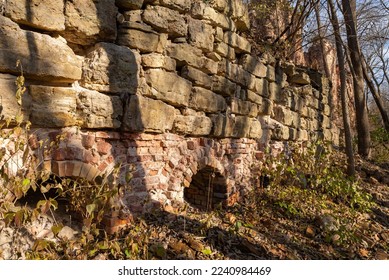 Abandoned ruins of old brick kilns at Pecumsaugan Creek and The Blackball Mines Nature Preserve in North Utica, Illinois. - Shutterstock ID 2240984469