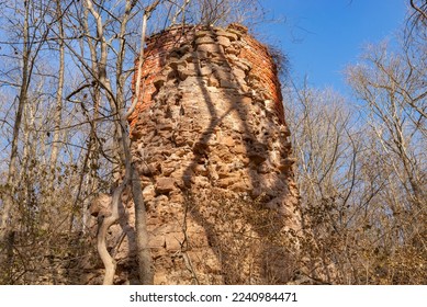 Abandoned ruins of old brick kilns at Pecumsaugan Creek and The Blackball Mines Nature Preserve in North Utica, Illinois. - Shutterstock ID 2240984471