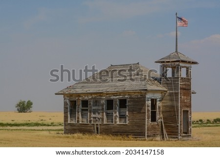 The abandoned and rundown Burnham Schoolhouse in Havre, Hill County, Montana 