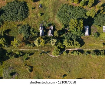 Abandoned Russian village in the forest from a height