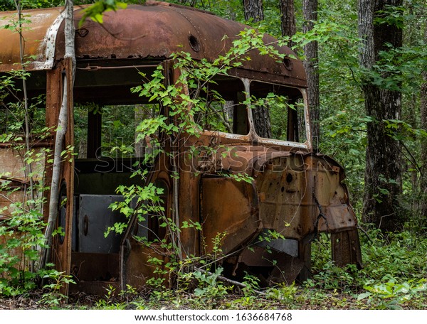 Abandoned school bus\
in rural North\
Carolina