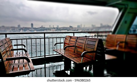 Abandoned Seats On A Ferryboat Because Of The Rain. Istanbul, Turkey