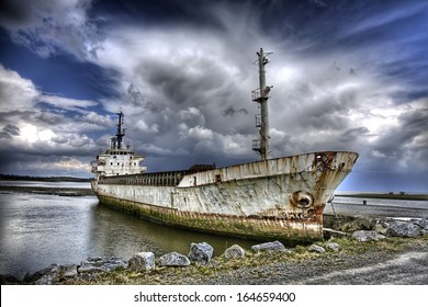 Abandoned Ship At The River Shannon, Ireland