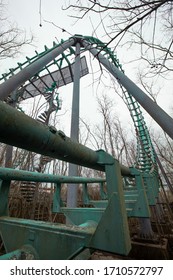 Abandoned Six Flags Amusement Park In New Orleans, United States. Green Roller Coaster. Urban Exploring.