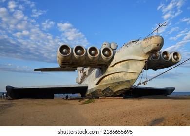 The Abandoned Soviet Plane On The Coast Of The Caspian Sea. Dagestan. Russia