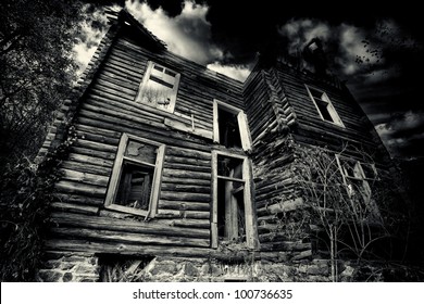 Abandoned Spooky House In Black And White