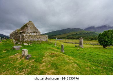 Abandoned Stone Church On Graveyard (Cill Chriosd) On Isle Of Skye, Scotland