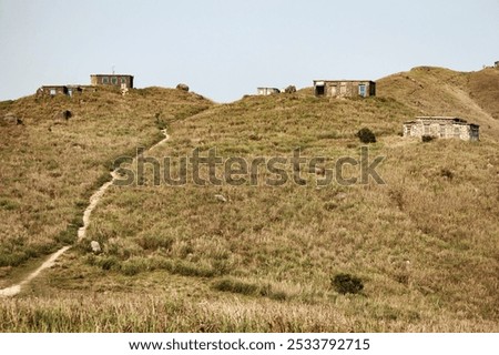 Abandoned Stone Structures on Rolling Hills Under Clear Sky, Lantau Mountain Camp, Sunset Peak, Hong Kong