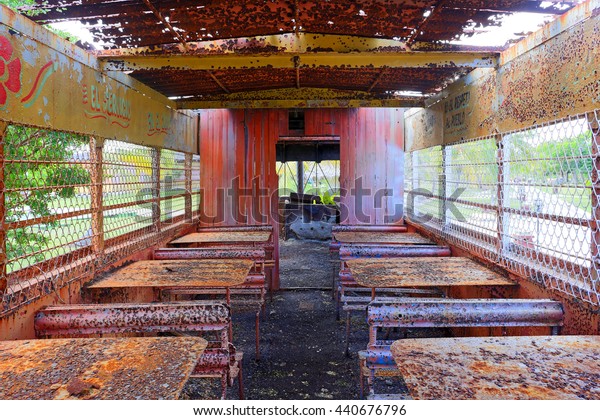 Abandoned train wagon,\
Cuba.