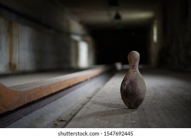 Abandoned Vintage Bowling Alley And Bowling Pin.