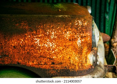 Abandoned Vintage Car Covered With Layer Of Dust In The Shed