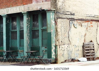 Abandoned White Brick Storefront In Philadelphia, Pennsylvania, USA