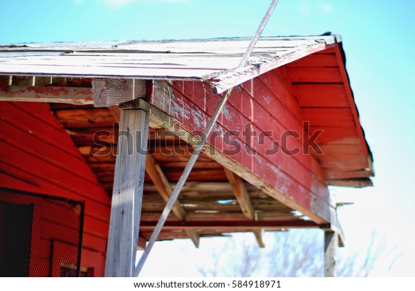 Abandoned Wooden Cabin Deteriorating Collapsing Heat Stock Photo