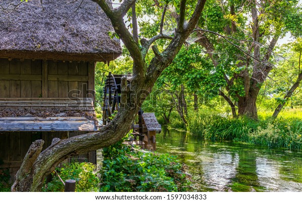 Abandonned Cottage By Water Wheel Shallow Stock Photo Edit Now 1597034833