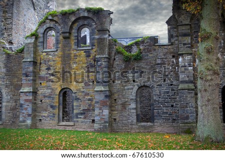 abbey ruins Villers la ville Belgium gothic buildings abandoned years ago spooky facades with face like features scary creepy haunted medieval place church building ghost house