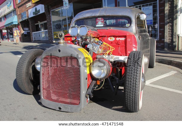 ABBOTSFORD - AUGUST 20, 2016:  A souped up 1957 Ford is\
part of the vintage car show in old downtown Abbotsford, BC, Canada\
on August 20, 2016. 