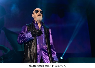 Abbotsford, BC / Canada - June 17th 2019: Singer Rob Halford Of Judas Priest Performing At Abbotsford Centre