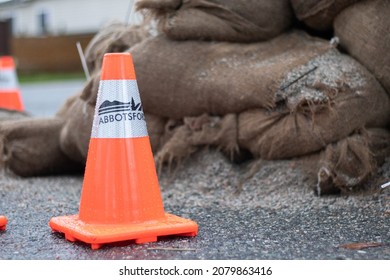 Abbotsford, BC, Canada - November 23 2021: Sandbag Preparation For Flooding And Rain Storm