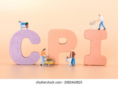 The Abbreviation Of The Consumer Price Index CPI And Various Shopping Miniature Figures