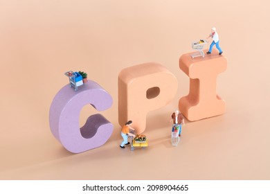 The Abbreviation Of The Consumer Price Index CPI And Various Shopping Miniature Figures