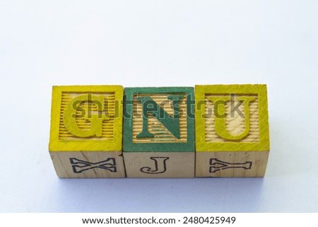 The abbreviation GNU visually displayed on a clear background with copy space