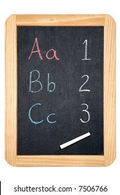 ABC & 123 on a blackboard, isolated on a white background.
