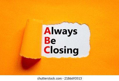 ABC always be closing symbol. Concept words ABC always be closing on white paper on a beautiful orange background. Business and ABC always be closing concept. Copy space.