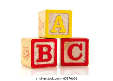 ABC On Old Vintage Educational Blocks Isolated Over White