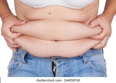 Abdominal Surface Of Fat Woman On White Background