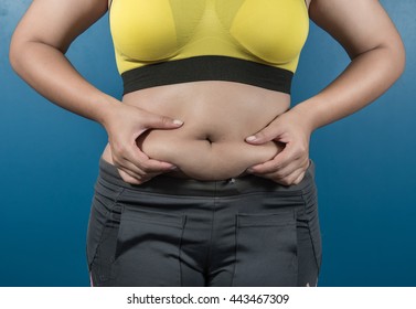 Abdominal Surface Of Fat Woman On White Background