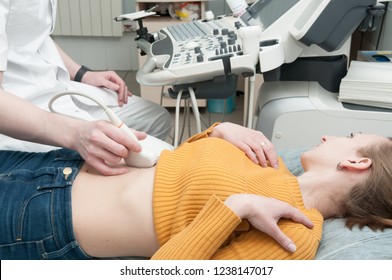 Abdominal Ultrasound Scan Of A Woman Closeup