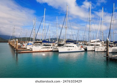 Abell Point Marina in Airlie Beach on the coast of Queensland facing the Whitsunday Islands in the Pacific Ocean, Australia - Powered by Shutterstock