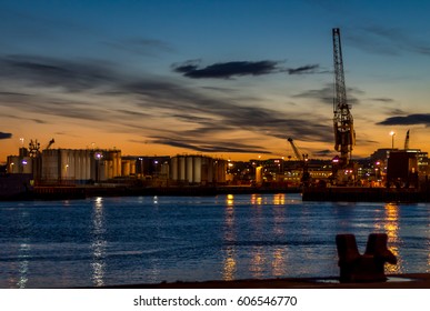 Aberdeen Harbour At Sunset