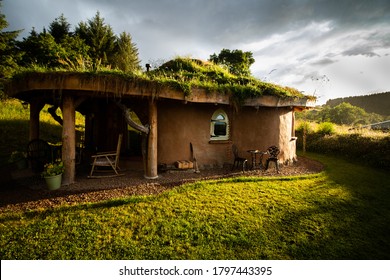 Aberlour, Scotland - 07 22 2020 : "Hobbit Hideaway" is a natural build, designed by Rocket Architects and constructed by Hartwyn Ltd, natural builders and educators.