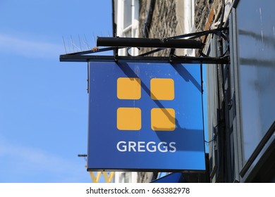 Aberystwyth, Ceredigion, Wales, UK. 19 June 2017. Greggs Fast Food Store Sign.