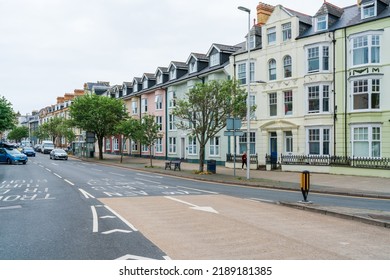 ABERYSTWYTH, WALES, UK - JULY 06, 2022: Street view in Aberystwyth, a university town and community in the historic county of Cardiganshire in Wales