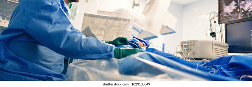 ablation tools to improve atrial fibrillation with radiofrequency energy catheters for navigation systems enable cardiac electrophysiologists to map the pathways of complex arrhythmias - Shutterstock ID 1023133849