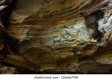 Aboriginal Man Hand Print In The Red Hands Cave In Ku-ring-ai Chase National Park, Sydney, Australia.