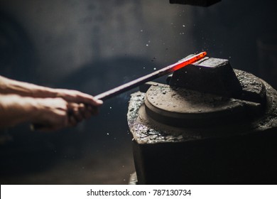About artistic Forging of Metal. Blacksmithing.
Pattern and forms for the artist blacksmith.
Treatment of molten metal close-up. Handmade blacksmith.