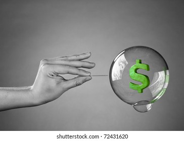 About To Burst The Bubble. Financial Crisis Concept.