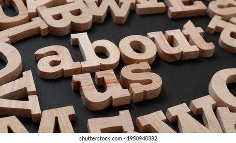 About us, text words typography written on wooden, life and business motivational inspirational concept