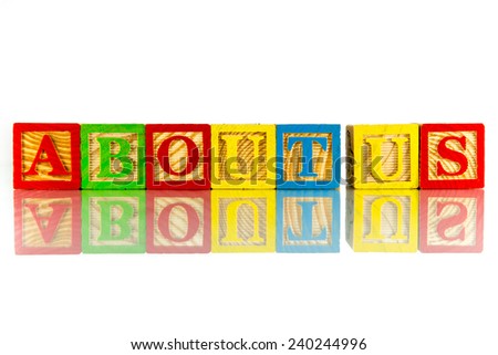 about us word reflection on white background