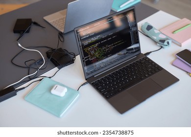 Above angle of wireless computer with coded data on screen
