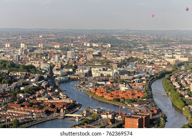 Above the city. Aerial view of streets and houses in Bristol, England.
