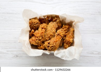 From Above, Fried Chicken Wings. Top View, Overhead. Close-up.