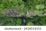 From above in the middle of the forest,the O Qué Pipi waterfall at Prince Island,São Tomé e Principe.Príncipe is the world