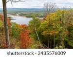 above mississippi river and woodlands viewed from great river bluffs state park in driftless region of southeastern minnesota